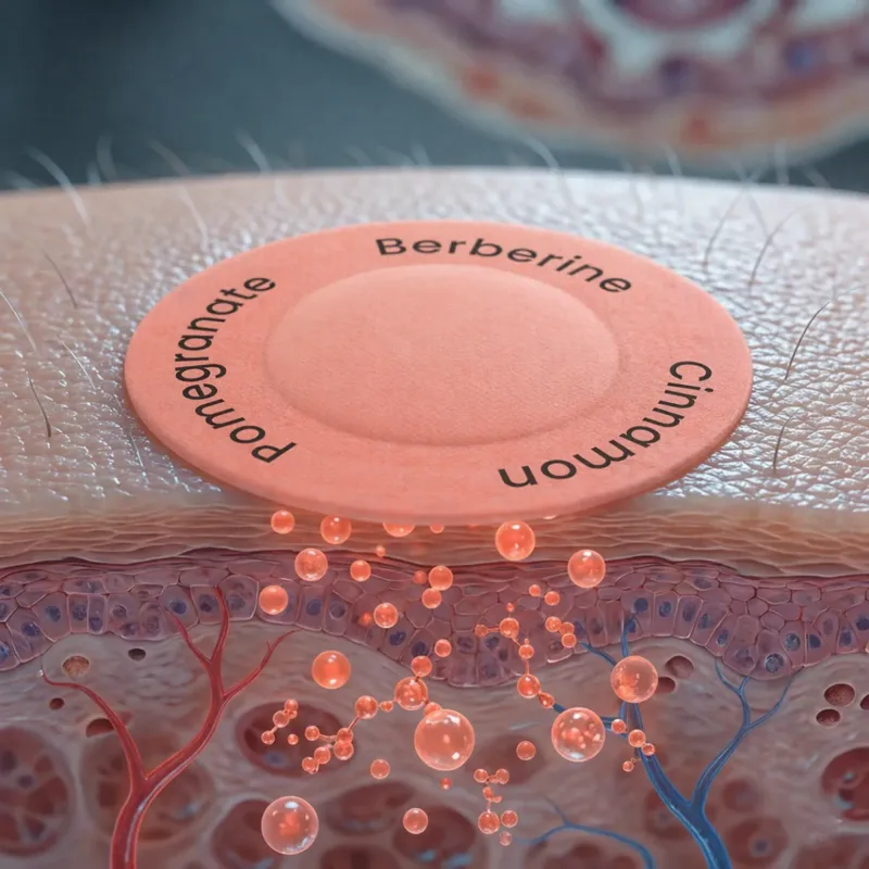 Illustration of transdermal patch delivery through the skin